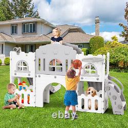 JOYLDIAS 9 in 1 Toddler Double Slide Climber Basketball Hoop Playset Playground