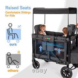 JOYMOR Stroller Wagon for 2 Kids, 2 in 1 Folding Stroller with High Seat, Black