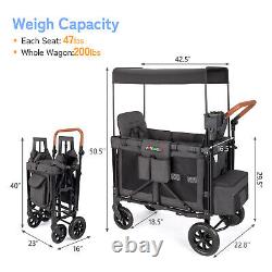 JOYMOR Stroller Wagon for 2 Kids, 2 in 1 Folding Stroller with High Seat, Black