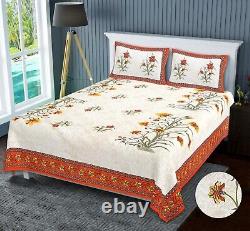 King size Bed sheet Cover With 2 Pillow Indian Printed Daily Use Badsheet