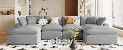 Modern Large U-Shape Sectional Sofa, 2 Large Chaise with Removable Ottomans