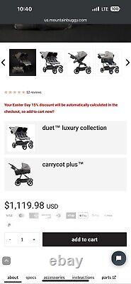 Mountain Buggy Luxury Duet Double Stroller Herringbone Grey with Diaper Bag