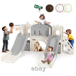 New 9 in 1 Toddler Double Slide Kids Backyard Playground Gift Indoor/Outdoor Toy