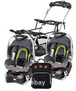 Newborn Baby Combo Double Stroller Frame With 2 Car Seats Diaper Bag Twins Set