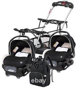 Newborn Baby Double Stroller With Frame 2 Car Seats Bag Twins Unisex Combo Set