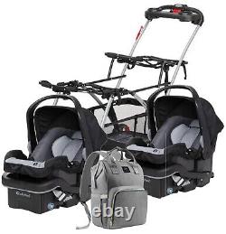 Newborn Baby Unisex Double Stroller Frame With 2 Car Seats Diaper Bag Twins Set