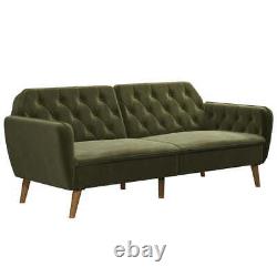 Novogratz Tallulah Memory Foam Futon Convertible Couch Green Velvet New