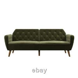 Novogratz Tallulah Memory Foam Futon Convertible Couch Green Velvet New
