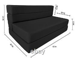 Queen Folding Foam Mattresses, Chair Lounger, Studio Beds, 6 x 60 x 80, Black