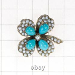 Rokuzan SV Turquoise Baby Pearl Brooch and Pendant Top Flower Auth free shippi