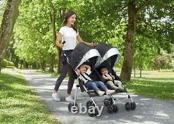 Side By Side Double Stroller With Canopies & Safety Belts 360-degree Swivel Travel