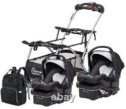 Unisex Baby Double Stroller With 2 Car Seats Diaper Bag Newborn Twins Combo Set