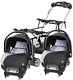 Unisex Twins Baby Double Stroller Frame With 2 Car Seats Grey Combo Travel Set