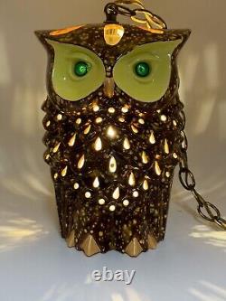 Vintage Owl Swag Lamp MCM ceramic glazed Light up eyes double face chandelier