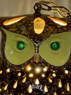 Vintage Owl Swag Lamp MCM ceramic glazed Light up eyes double face chandelier