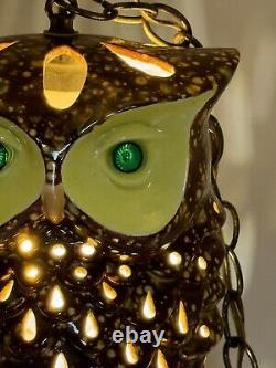 Vintage Owl Swag Lamp MCM ceramic glazed Light up eyes double face chandelier