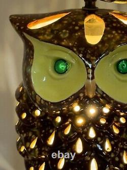 Vintage Owl Swag Lamp MCM ceramic glazed Light up eyes double face chandelier