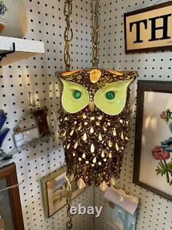 Vintage Owl Swag Lamp MCM ceramic glazed Light up eyes double face chandelier