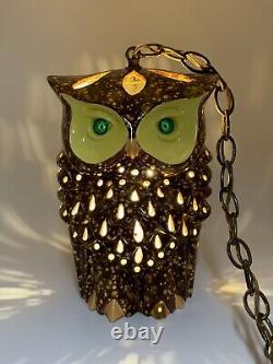 Vintage Owl Swag Lamp MCM ceramic glazed Light up eyes double face chandelier