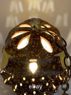 Vintage Owl Swag Lamp MCM ceramic glazed Light up eyes double face chandelier