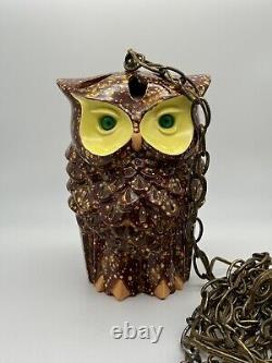 Vintage Owl Swag Lamp MCM ceramic glazed Light up eyes double face chandelier