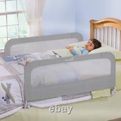 Barrière de lit d'été double sécurité, gris, ensemble de barrières en métal et tissu pour tout-petits.