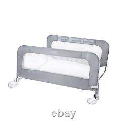 Barrière de lit d'été double sécurité, gris, ensemble de barrières en métal et tissu pour tout-petits.