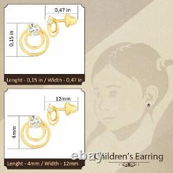 Boucles d'oreilles pour bébés et tout-petits en or massif 18 carats avec double cercle zircon et fermoir à poussette