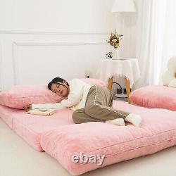 Canapé-lit matelas pliant N&V, canapé-lit rembourré en mousse, canapé-lit de sol en sacs de haricots rose