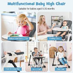 Chaise bébé pliable à angle et hauteur réglables avec doubles plateaux amovibles gris foncé