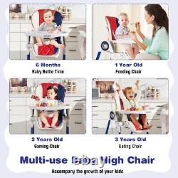 Chaise haute bébé pliante avec siège ajustable pour nourrir les tout-petits avec 4 roues verrouillables.