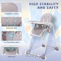 Chaise haute pliante pour bébé SEJOY avec plateau réglable sur 4 roues et 6 hauteurs différentes