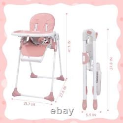 Chaise haute pour bébé, chaise haute pliable avec dossier réglable, double rose