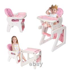 Chaise haute pour bébé rose, siège réglable, coussin détachable, double plateau pour tout-petit