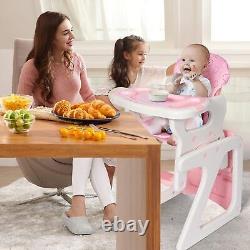 Chaise haute pour bébé rose, siège réglable, coussin détachable, double plateau pour tout-petit