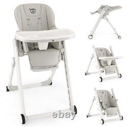 Chaise pour bébé pliable à angle et hauteur réglables avec double plateaux amovibles - Gris clair