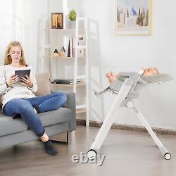 Chaise pour bébé pliable à angle et hauteur réglables avec double plateaux amovibles - Gris clair