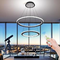 Chandelier LED moderne à bande 2 anneaux DIMMABLE lumière de plafond suspendue à télécommande noire