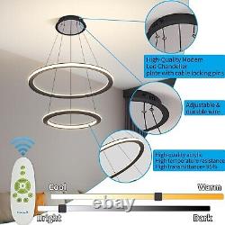 Chandelier LED moderne à bande 2 anneaux DIMMABLE lumière de plafond suspendue à télécommande noire