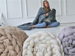 Couverture en tricot épais, jeté en tricot épais, tricot bras, couverture en laine mérinos 100%