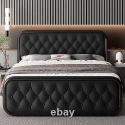 Ensemble de chambre à coucher de taille complète Mobilier Lit plateforme noir 2 tables de nuit Tête de lit Nouveau