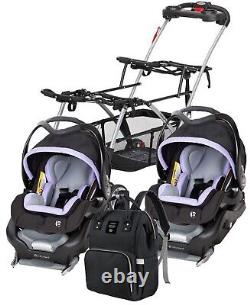 Ensemble de système de voyage combiné pour bébé avec cadre de poussette double, 2 sièges d'auto et sac à langer