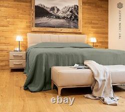 Étendue de lit en lin vert mousse, couverture de lit en lin adouci, différentes tailles de jeté