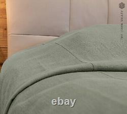 Étendue de lit en lin vert mousse, couverture de lit en lin adouci, différentes tailles de jeté