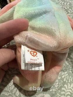 Ourson Ty Peace Beanie Baby 1996 extrêmement rare - Double étiquette de fesses! Menthe