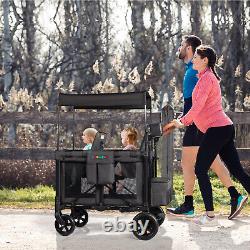 Poussette chariot JOYMOR pour 2 enfants, poussette pliante 2 en 1 avec siège haut, noir