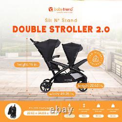 Poussette double Baby Trend Sit N' Stand 2.0 DLX avec harnais de sécurité à 5 points, Stormy