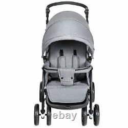 Poussette double pliable légère avec sièges avant et arrière, couleur gris