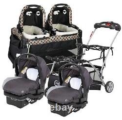 Poussette double pour bébé avec 2 sièges d'auto, parc d'activités et système de voyage pour jumeaux nouveau-nés