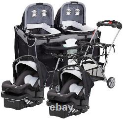 Poussette double pour bébé avec 2 sièges d'auto, parc pour bébé et ensemble de voyage pour jumeaux